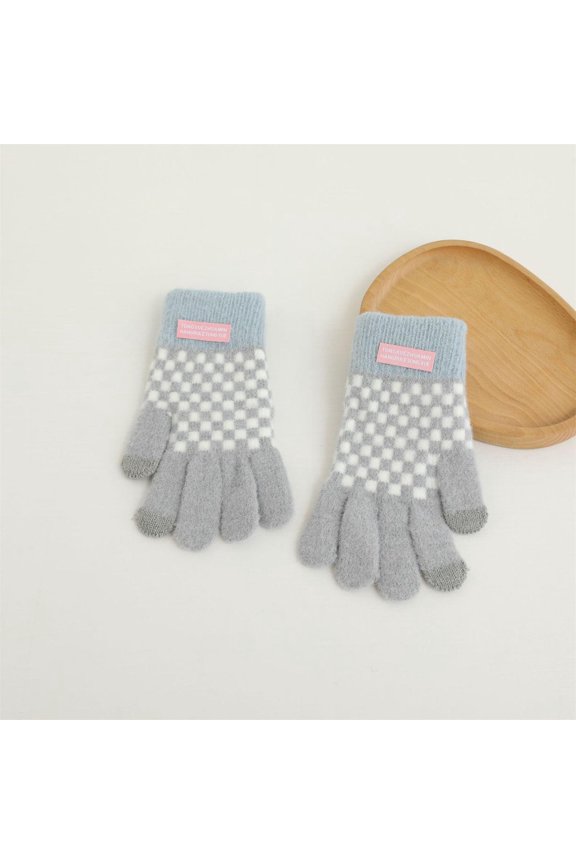 Womens Colorblock Plaid Cold-Proof Touchscreen Warm Gloves