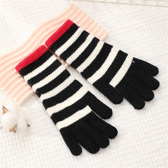 LIBRCLO Womens Colorblock Striped Cold-Proof Touchscreen Warm Knitted Gloves
