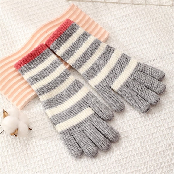 LIBRCLO Womens Colorblock Striped Cold-Proof Touchscreen Warm Knitted Gloves