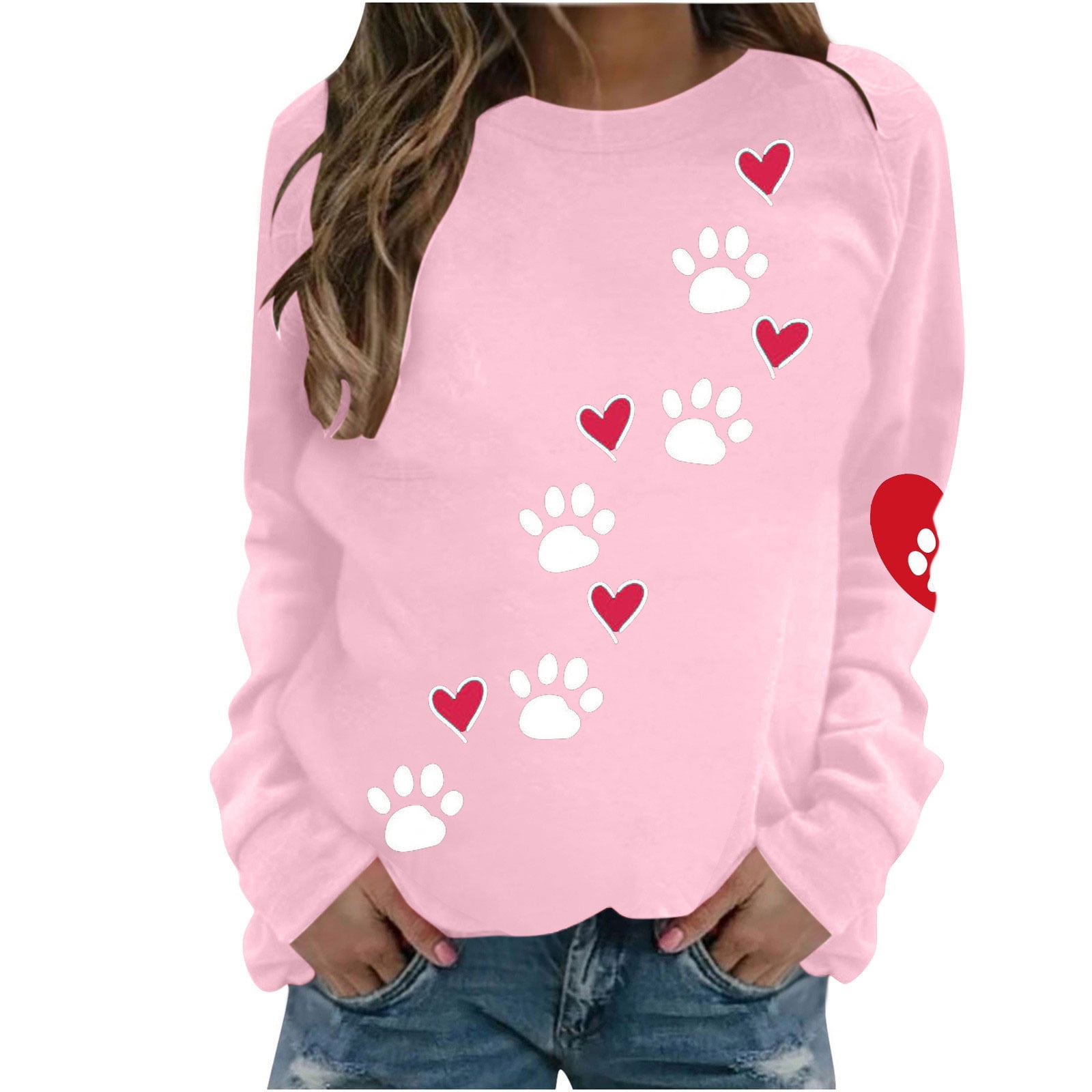 LIBRCLO Womens Dog Mom Sweatshirts Long Sleeve Dog Paw Print Cute Heart ...