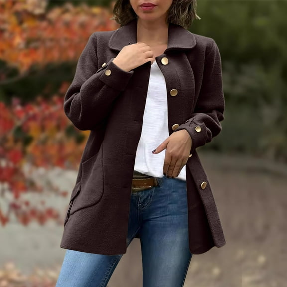 LIBRCLO Womens Jackets Casual Comfy Solid Color Long Sleeve Lapel Coat Hoodless Outdoor Fashion Button Outwear for Fall