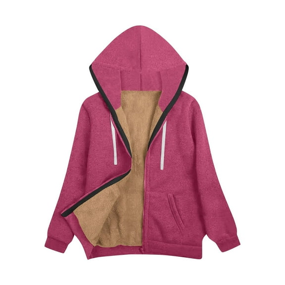LIBRCLO Womens Jackets Fleece Lined Zip Warm Soft Long Sleeve Sweatshirt for Fall Winter Solid Color Casual Pullover Jacket with Pocket
