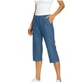 thumbnail image 1 of LIBRCLO Womens Jeans Elastic Denim Capris Pants with Double Pocket Solid Color Casual Leggings, 1 of 8