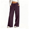thumbnail image 1 of LIBRCLO Womens Jeans Elastic Denim with Double Pocket Pants Solid Color Drawstring Casual Loose Wide Leg Straight Trousers, 1 of 8