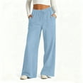 thumbnail image 1 of LIBRCLO Womens Jeans Elastic Denim with Double Pocket Pants Solid Color Drawstring Casual Loose Wide Leg Straight Trousers, 1 of 8