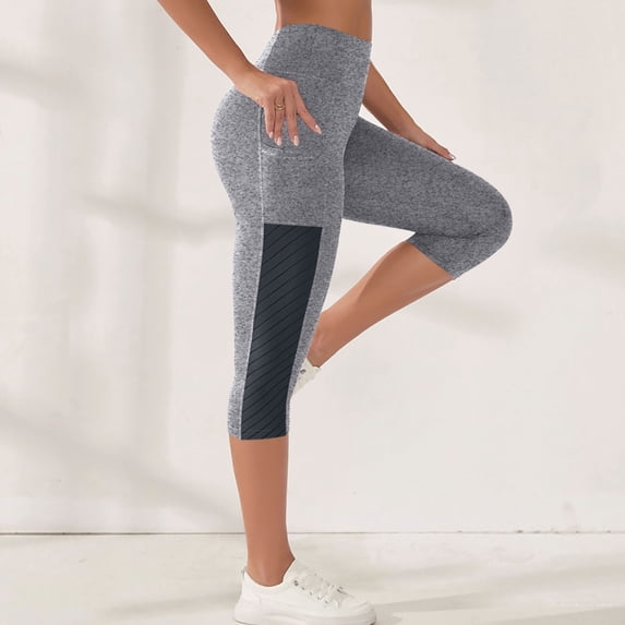 LIBRCLO Womens Leggings Capris with Pockets High Waisted Pants Elastic Bottom Point Yoga Pants