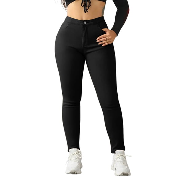 LIBRCLO Womens Leggings Classic Fit Workout Gym Pants Elastic Waist Yoga Pants Fleece Liner Black M