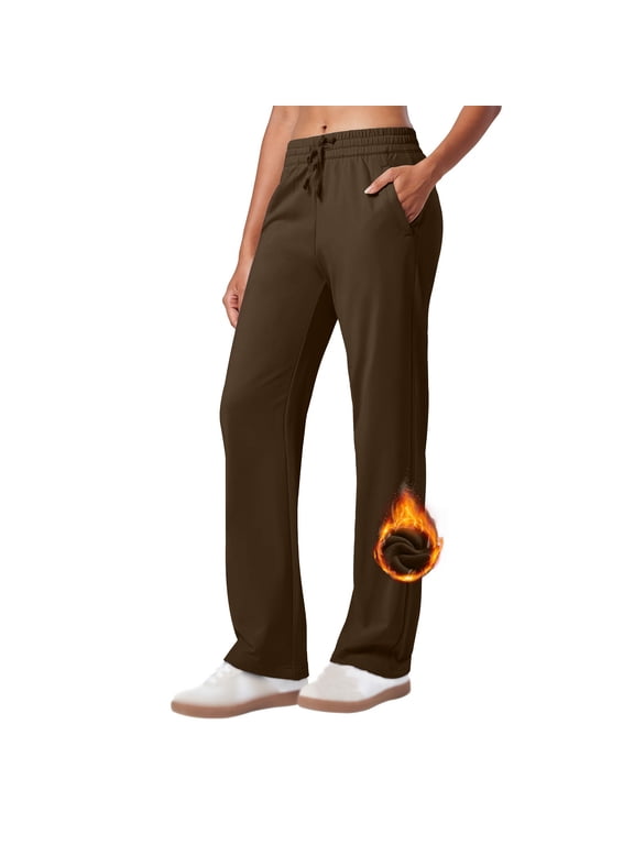 Womens Leggings Elastic Waist Slim-Leg Yoga Pants with Pockets Casual Athletic Workout Pants Brown XL