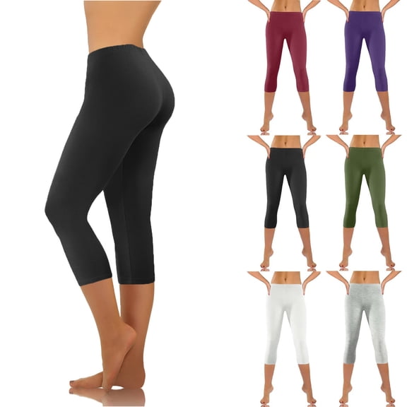 LIBRCLO Womens Leggings Solid Capris Fashion Casual Pants Ladies High Waist Yoga Trousers