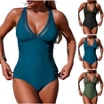 thumbnail image 1 of LIBRCLO Womens One Piece Swimsuits Deep V Hollow Solid Color Bikini Sling Comfortable Summer Beach Bathing Suits, 1 of 9