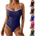 thumbnail image 1 of LIBRCLO Womens One Piece Swimsuits Sleeveless Crew Neck Tapered Waist Bikinis with Padded Bra Thin Straps Casual Summer Beach Bathing Suits, 1 of 7