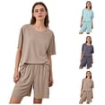 thumbnail image 1 of LIBRCLO Pajamas Sets for Women Crew Neck Short Sleeve Tops and Shorts Solid Color Breathable Summer Sleepwear Loungewear Set, 1 of 8