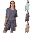 thumbnail image 1 of LIBRCLO Pajamas Sets for Women Crew Neck Short Sleeve Tops and Shorts Solid Color Breathable Summer Sleepwear Loungewear Set, 1 of 8