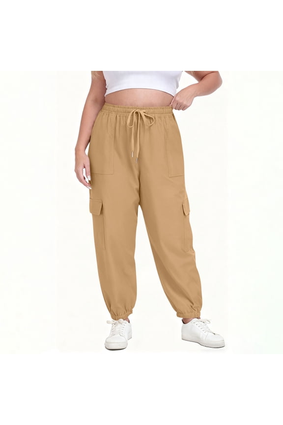 Womens Pants Plus Size Fashion Casual Solid Color Trousers with Pocket Elastic Waist Comfortable Drawing Long Pants