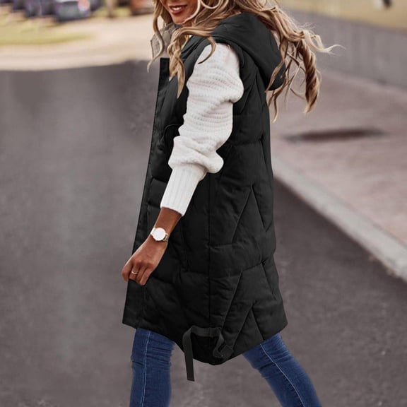 LIBRCLO Womens Puffer Vest Hooded Sleeveless Long Coat Quilted Casual Warm Winter Parka with Pockets