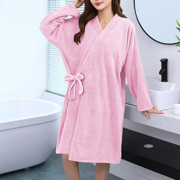 LIBRCLO Womens Robes Cozy Solid Color Fleece Robe with Waist Band Quick Dry Lounge Wear
