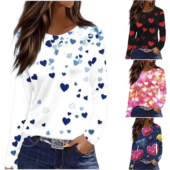 LIBRCLO Womens Shirts Long Sleeve Crewneck Pullover Tops, Valentines Day Casual Holiday Graphic T Shirts