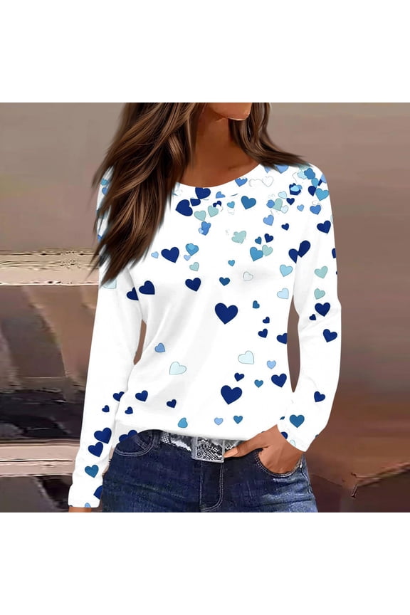 Womens Shirts Long Sleeve Crewneck Pullover Tops, Valentines Day Casual Holiday Graphic T Shirts