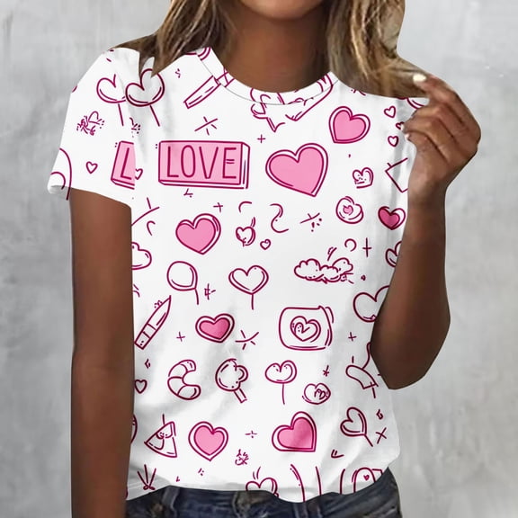 LIBRCLO Womens Shirts for Valentines Casual Holiday Graphic Tees Short Sleeve Crewneck T Shirts