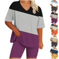 thumbnail image 1 of LIBRCLO Womens Suits 2 Piece Set Plus Size Lounge Set V-Neck Short Sleeved Top And Shorts Summer Home Suit, 1 of 6