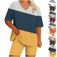 thumbnail image 1 of LIBRCLO Womens Suits 2 Piece Set Plus Size Lounge Set V-Neck Short Sleeved Top And Shorts Summer Home Suit, 1 of 6
