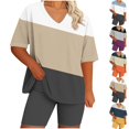 thumbnail image 1 of LIBRCLO Womens Suits 2 Piece Set Plus Size Lounge Set V-Neck Short Sleeved Top And Shorts Summer Home Suit, 1 of 6