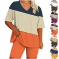 thumbnail image 1 of LIBRCLO Womens Suits 2 Piece Set Plus Size Lounge Set V-Neck Short Sleeved Top And Shorts Summer Home Suit, 1 of 6