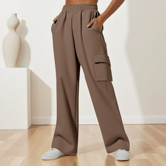LIBRCLO Womens Sweatpants with Pockets Solid Color Baggy Pants Elastic Waistband Comfort Wide Leg Jogger Pants