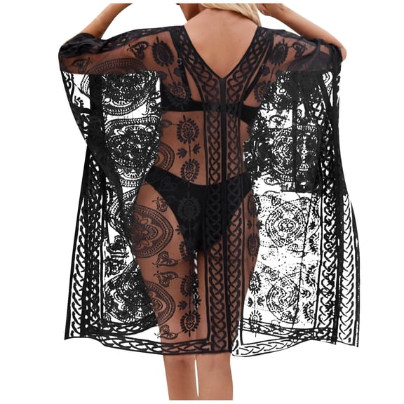 LIBRCLO Womens Swimsuit Cover-ups Plus Size V-neck Bathing Suit Cover Up Beach Pool Swimwear Crochet Dresses