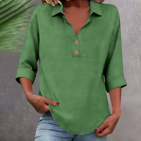 LIBRCLO Womens T-Shirts 3/4 Sleeve V-Neck Shirts Fashion Summer Solid Shirts