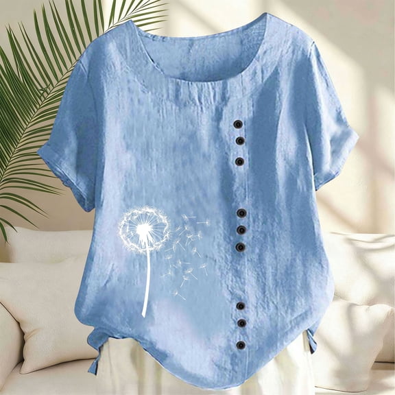 LIBRCLO Womens T-Shirts V-Neck Crew Sleeve Shirts Casual Fashion Printed Button Spring And Summer T-Shirt