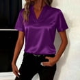thumbnail image 1 of LIBRCLO Womens T-Shirts V-Neck Short Sleeve Satin Shirts Business Casual Solid Color Summer Tops, 1 of 7