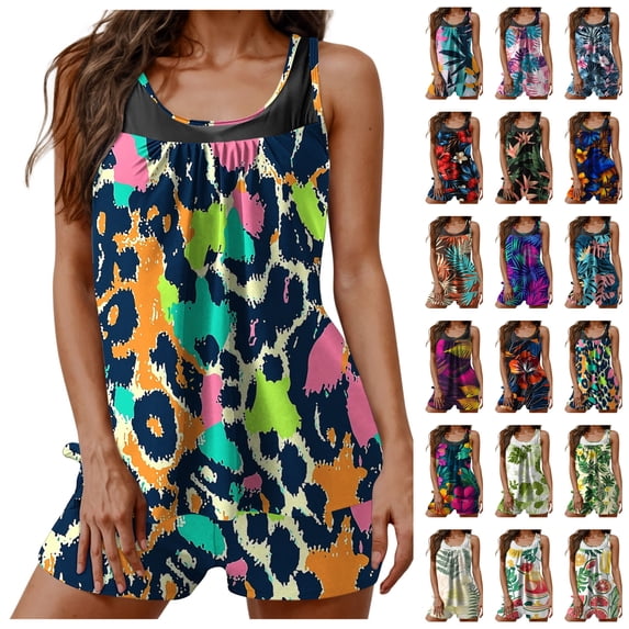 LIBRCLO Womens Tankini Swimsuits 2 Piece High Waisted Bathing Suit with shorts Fashionable Printed Summer Beach Swimsuit
