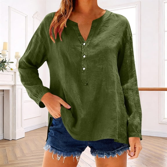 LIBRCLO Womens Tops Solid Color Short Sleeve V-Neck Shirts Button Front Blouse Tops Casual Summer Hem Split Side Comfort Chic T-Shirts