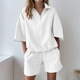 thumbnail image 1 of LIBRCLO Womens Two Piece Sets Shorts And Crew Neck Short Sleeves Botton Up T-Shirts Summer Casual Solid Color Set, 1 of 6