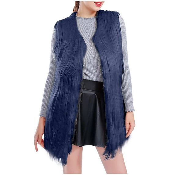 LIBRCLO Womens Vests Outerwear Faux Fur Sleeveless Jacket Plush Warm Winter Coat with Pockets