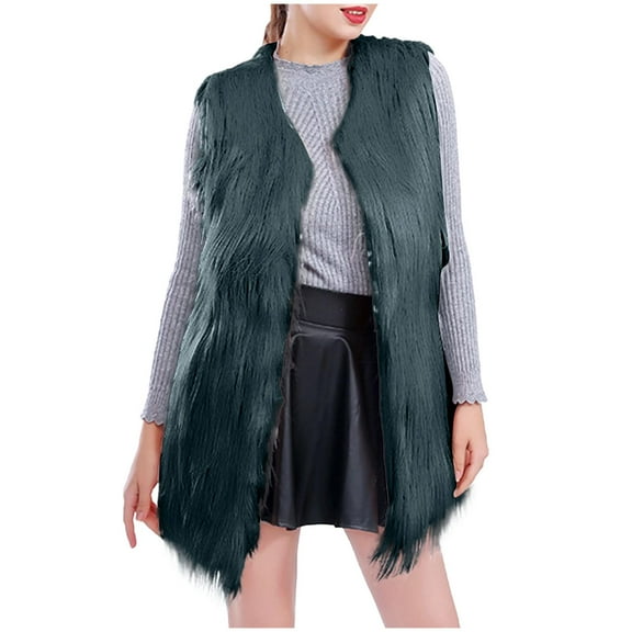 LIBRCLO Womens Vests Outerwear Faux Fur Sleeveless Jacket Plush Warm Winter Coat with Pockets