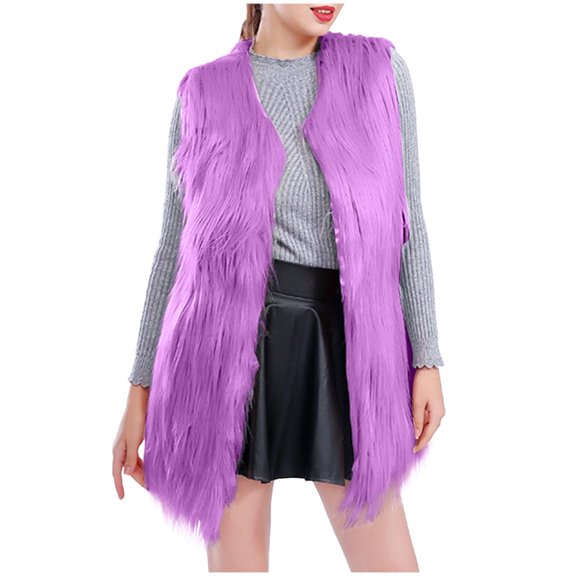 LIBRCLO Womens Vests Outerwear Faux Fur Sleeveless Jacket Plush Warm Winter Coat with Pockets