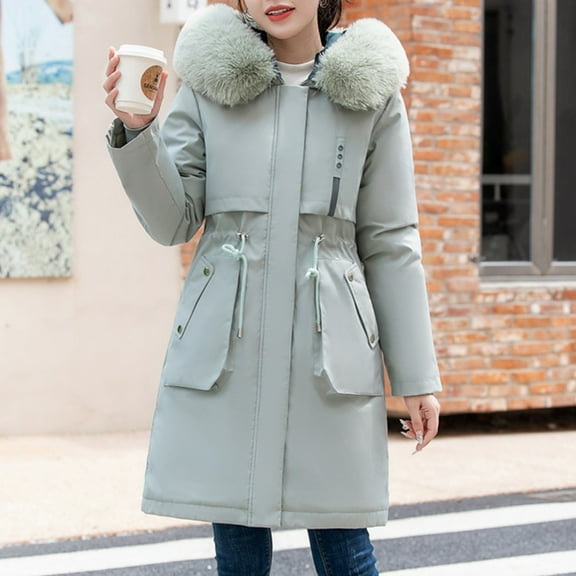 LIBRCLO Womens Winter Coats Thick Fitness Long Sleeve Puffer Jackets Solid Color Fit Zip up Long Round Neck Casual Hooded Jackets with Pockets