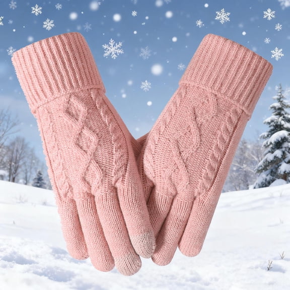 LIBRCLO Womens Gloves Winter Knitted Wool Five-finger Warm Gloves Plus Velvet and Thick Touch Screen Winter Gloves Women