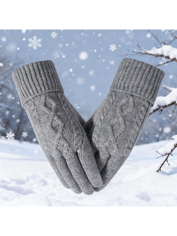 Womens Gloves Winter Knitted Wool Five-finger Warm Gloves Plus Velvet and Thick Touch Screen Winter Gloves Women