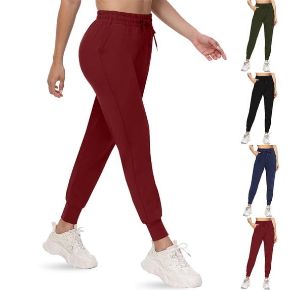 LIBRCLO Womens Yoga Pants High Waist Cuffed Pants Drawstring Comfortable Unrestrained Trousers Wine XXL