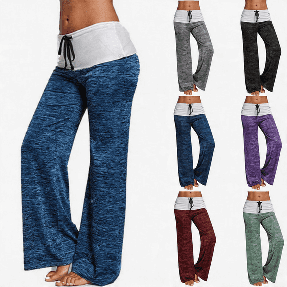 LIBRCLO Womens Yoga Pants High Waist Solid Color Breathable Comfortable Stretch Fashion Fitness Wide-leg Pants