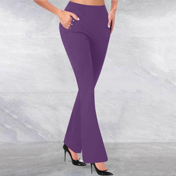 LIBRCLO Womens Yoga Pants with Pockets Leggings Comfort Waist Slim Fit Sports Dance Gym Pants Purple M