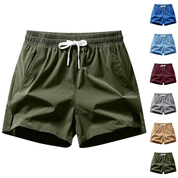 LIBRCLO Mens Shorts Elastic Waist Drawstring Shorts with Pockets Summer Solid Color Casual Comfortable Bottoms