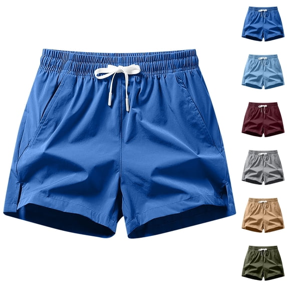 LIBRCLO Mens Shorts Elastic Waist Drawstring Shorts with Pockets Summer Solid Color Casual Comfortable Bottoms