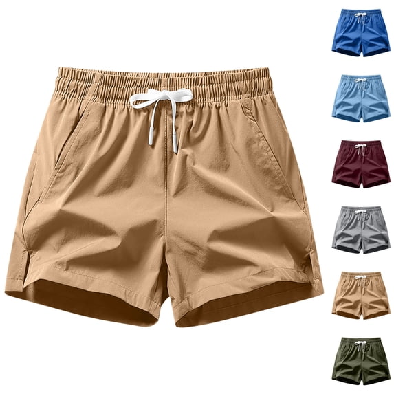 LIBRCLO Mens Shorts Elastic Waist Drawstring Shorts with Pockets Summer Solid Color Casual Comfortable Bottoms