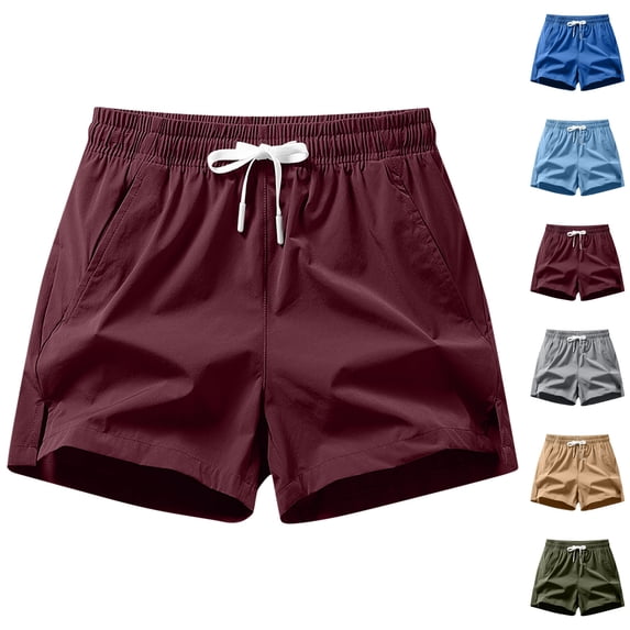 LIBRCLO Mens Shorts Elastic Waist Drawstring Shorts with Pockets Summer Solid Color Casual Comfortable Bottoms