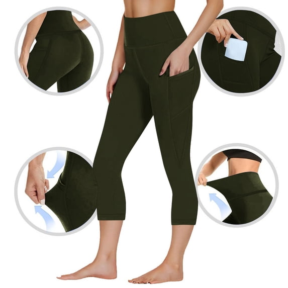 LIBRCLO Yoga Pants for Women Elastic Waist Casual Leggings Slim Fit Gym Pants with Pockets Army Green L