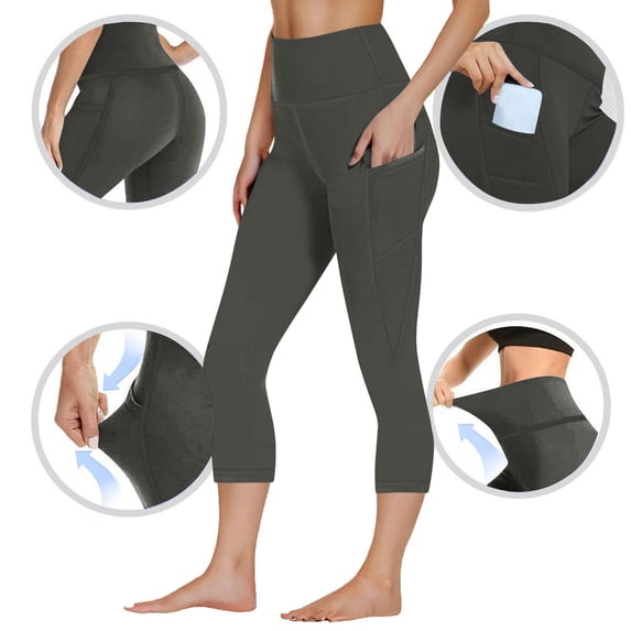 LIBRCLO Yoga Pants for Women Elastic Waist Casual Leggings Slim Fit Gym Pants with Pockets Dark Gray XXL